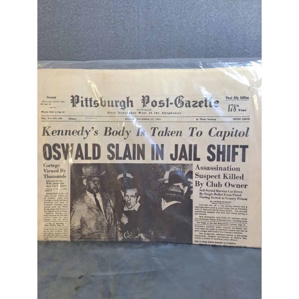 Pittsburgh Post-Gazette November 25 1963 John F Kennedy Assassination Reissue